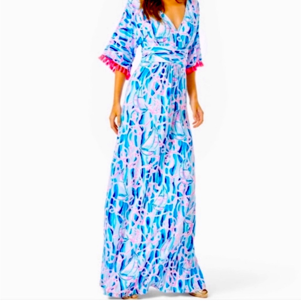 EUC! Lilly Pulitzer Parigi Maxi Dress Reel Nauti with tassels Medium